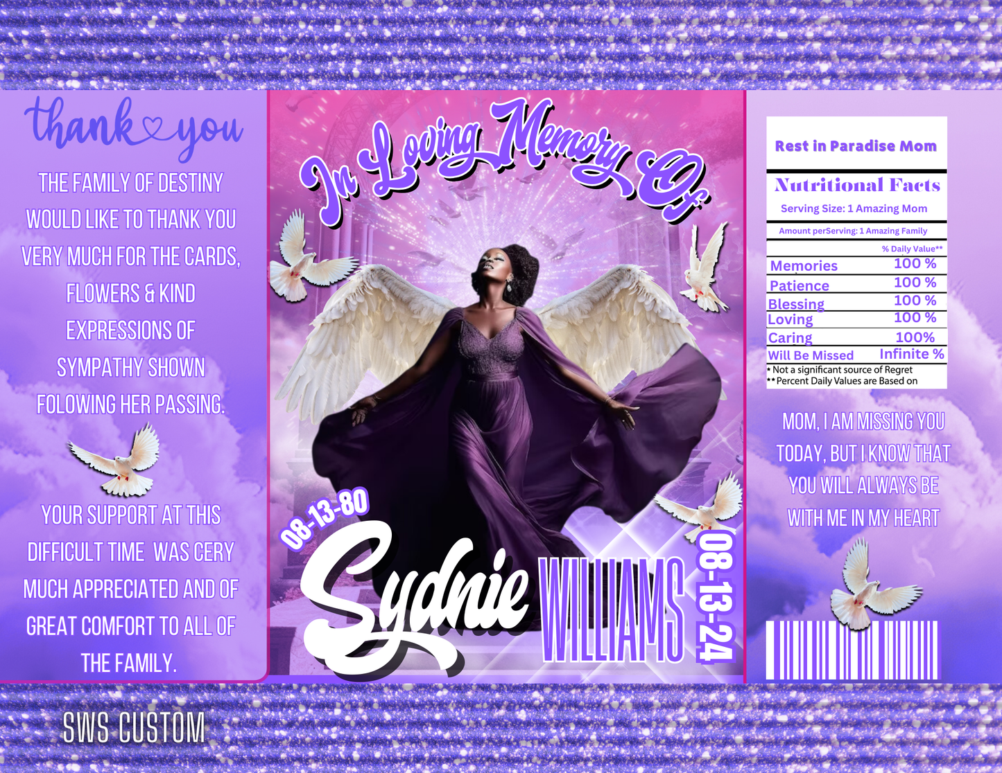 Purple Editable Memorial Chip Bag Template