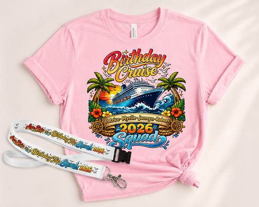 Pink Birthday Cruise Squad Shirt & Lanyard