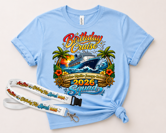 Blue Birthday Cruise Squad Shirt & Lanyard