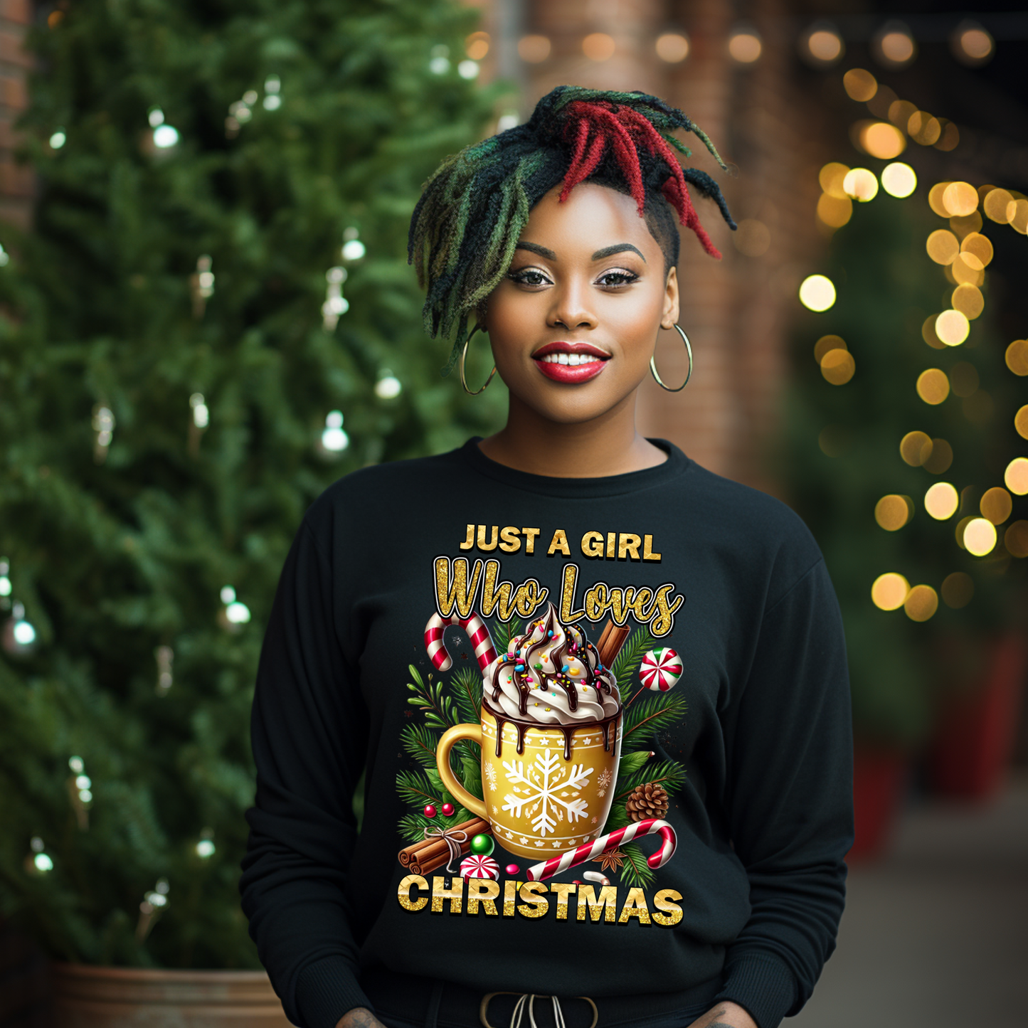 Just a Girl who Loves Christmas Hot Cocoa Mug Sweatshirt