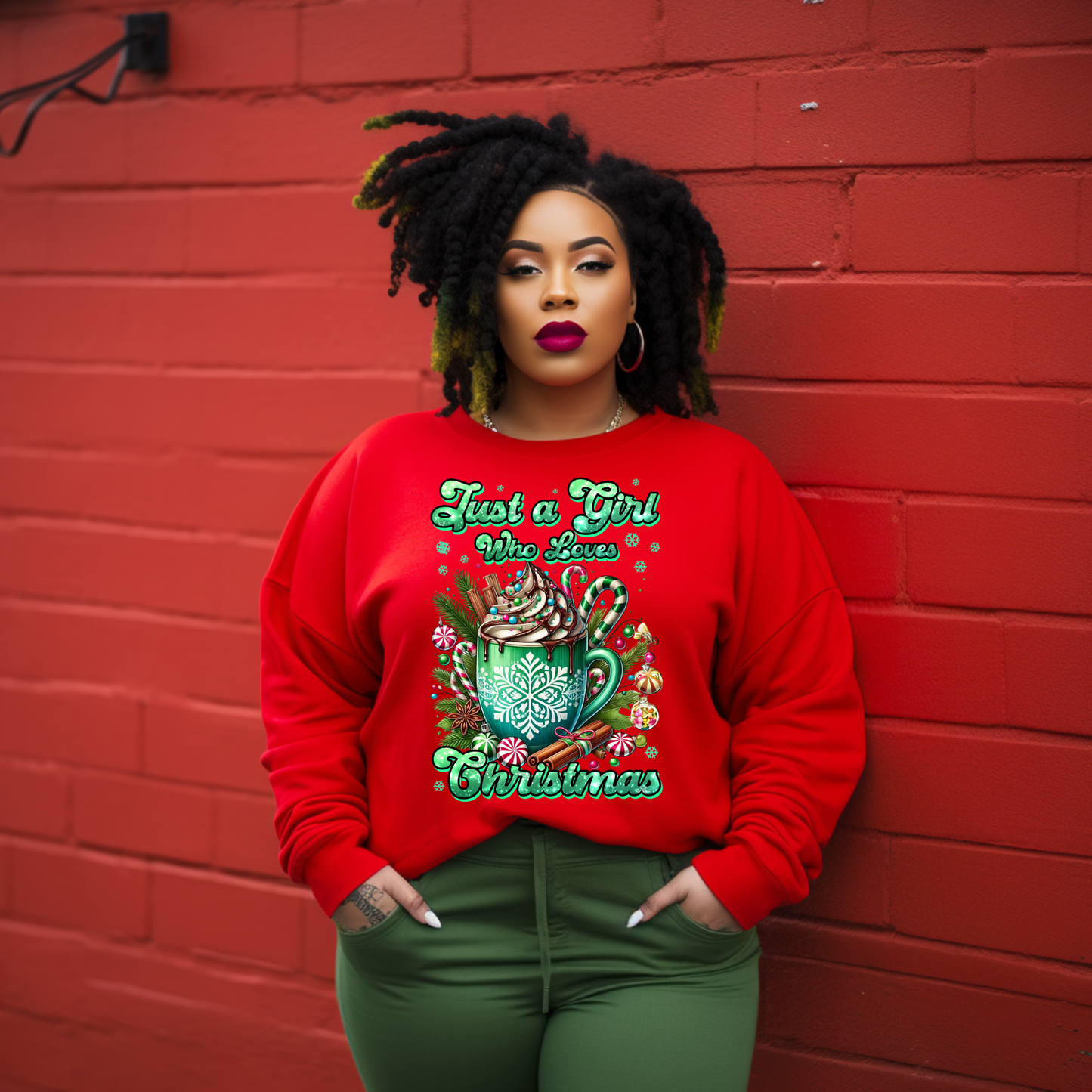 Just a Girl who Loves Christmas Hot Cocoa Mug Sweatshirt