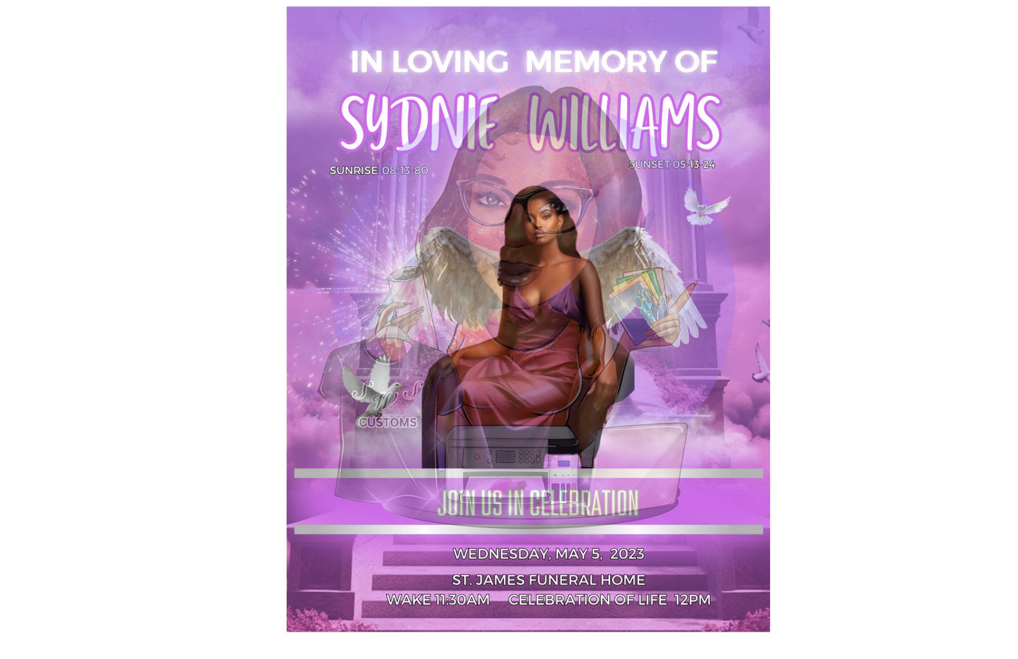 Purple Editable Obituary Canva Template