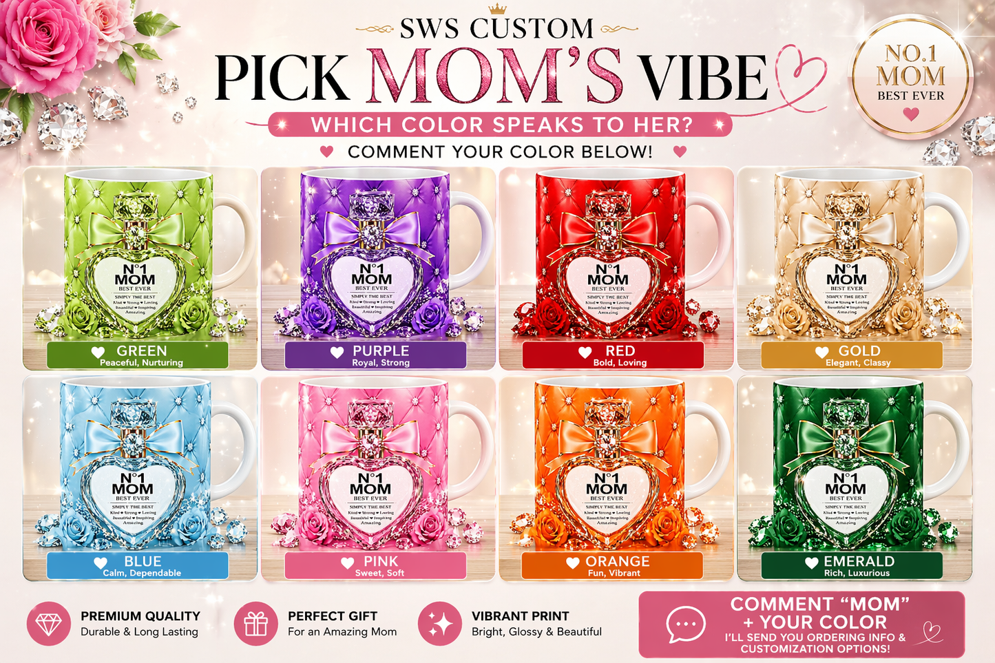No.1 Mom Custom Mug – Pick Mom’s Vibe (8 Color Options) | Perfect Mother’s Day Gift