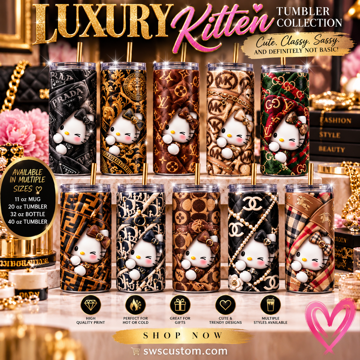 Luxury Kitten Tumbler & Mug Collection 🐆✨
